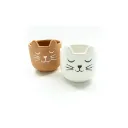 Mini plantenpotje Kat wit/terracotta